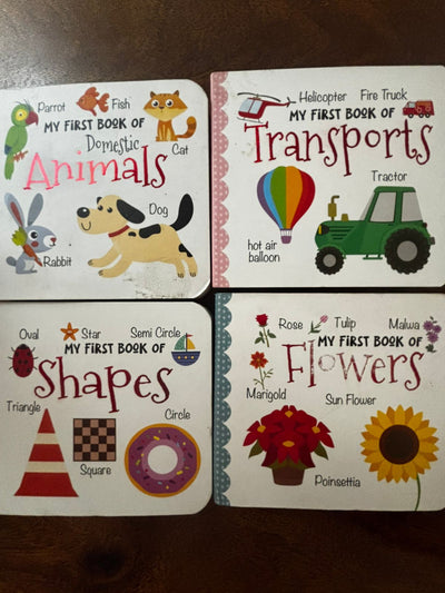 Set of 4 books- My first book of animals, Transport, Shapes, Flowers